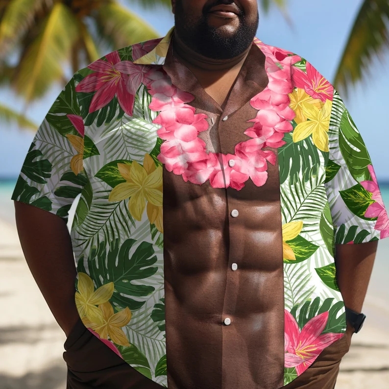 Funny Big Belly Aloha With Tropical Flowers Custom Hawaiian Shirt, Gift For Men, Dad, Funny Beach Shirt for Husband, Summer Party Wear
