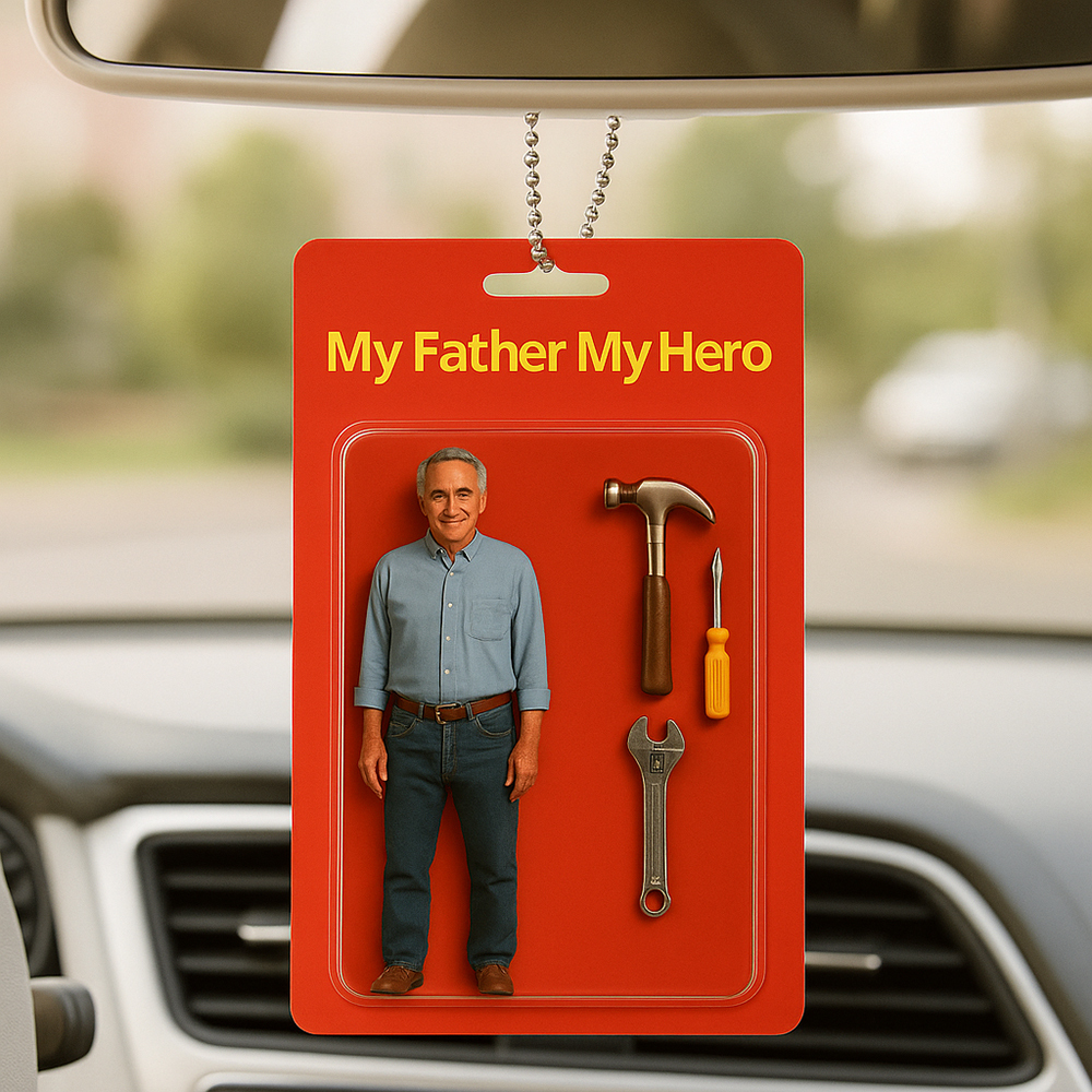 Custom 3D Effect Action Figure Pack Packaging Toy Box Style Art Gift Personalized Acrylic Car Hanger Gift for Dad