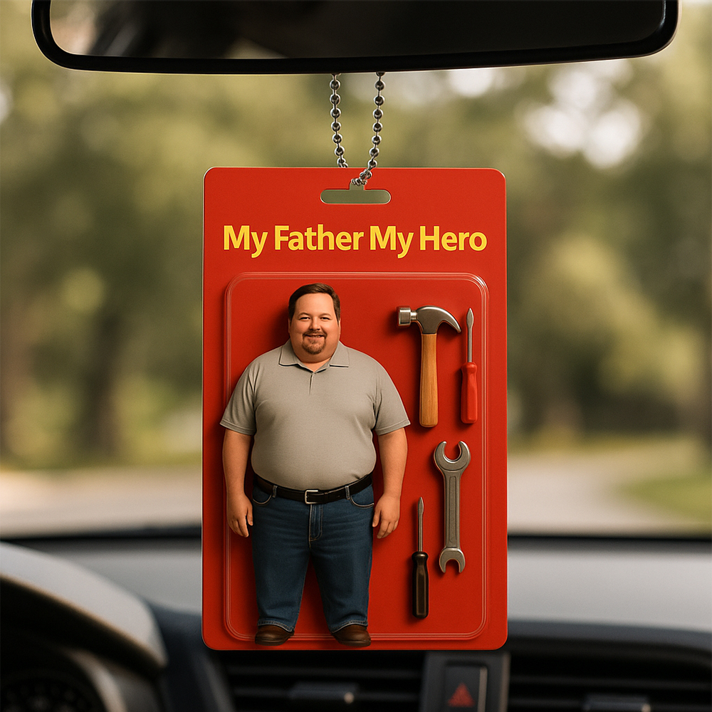 Custom 3D Effect Action Figure Pack Packaging Toy Box Style Art Gift Personalized Acrylic Car Hanger Gift for Dad