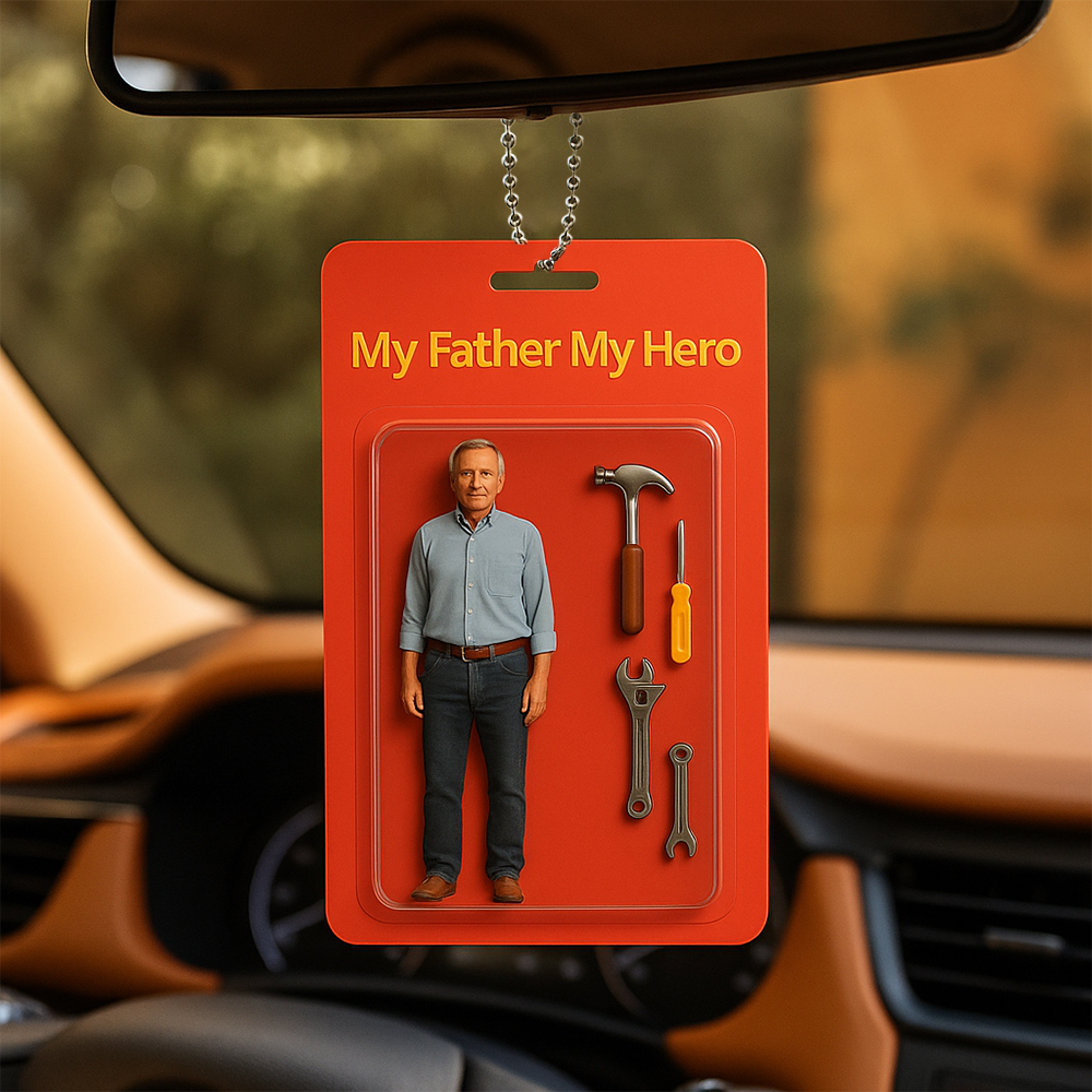 Custom 3D Effect Action Figure Pack Packaging Toy Box Style Art Gift Personalized Acrylic Car Hanger Gift for Dad