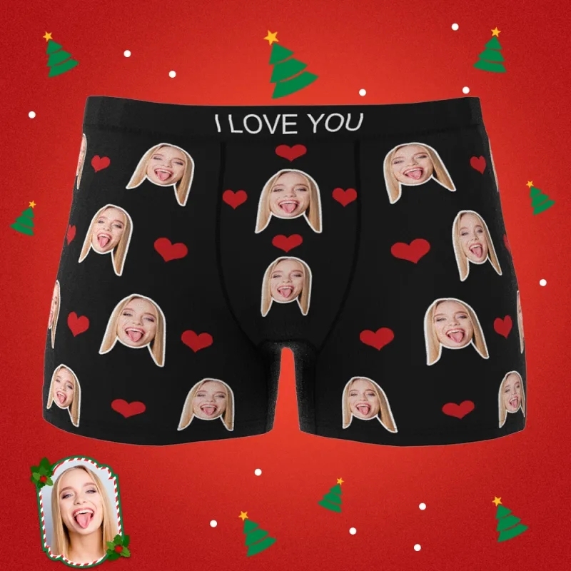 Men's Custom Face Boxer Shorts Red Hearts