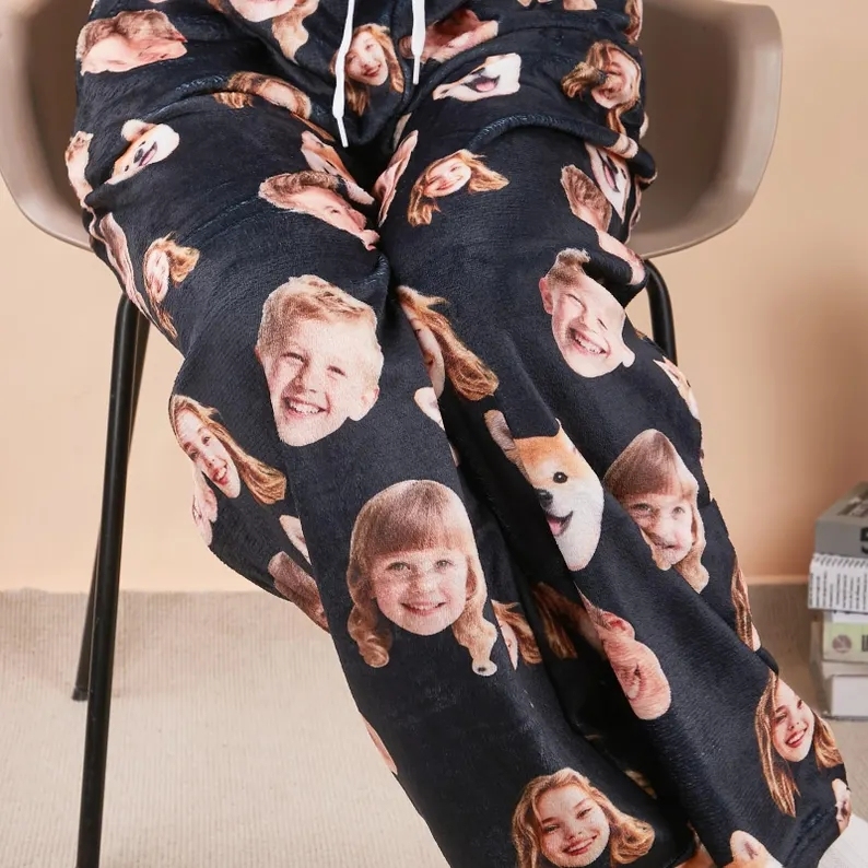 Personalized Photo Pajama Pants Coral Fleece Customized Face Pajama Pants For Couples