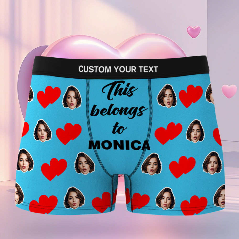 Custom Men's Face Boxer This Belong to Name Face Boxer Briefs Personalized Blue Face Boxer Briefs Valentine's Day Underwear Gift - MyFaceUnderwearAU