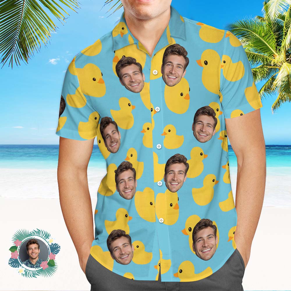Custom Hawaiian Shirts Personalized Tropical Little Yellow Duck Blue Hawaiian Shirts Beach Vacation Gifts
