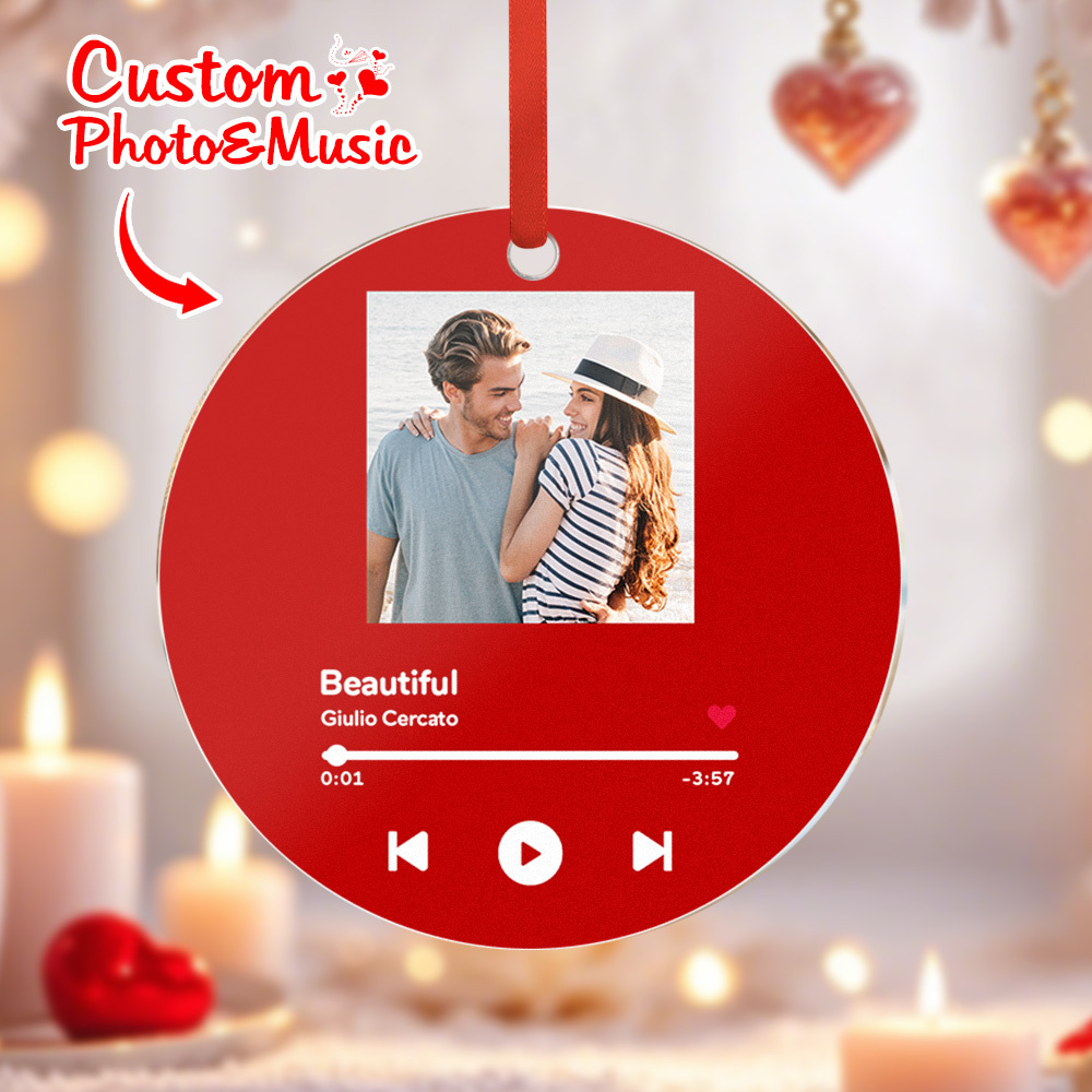 Personalized Music and Photo Ornaments Valentine's Day Gifts Idea For Couple - MyFaceUnderwearAU