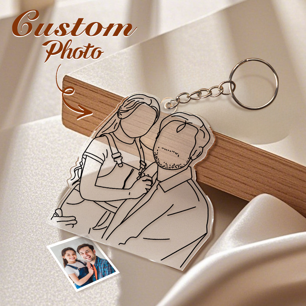 Personalized Line Art Flat Bar Keychain Upload Photo Dad Father's Day Gift - MyFaceUnderwearAU