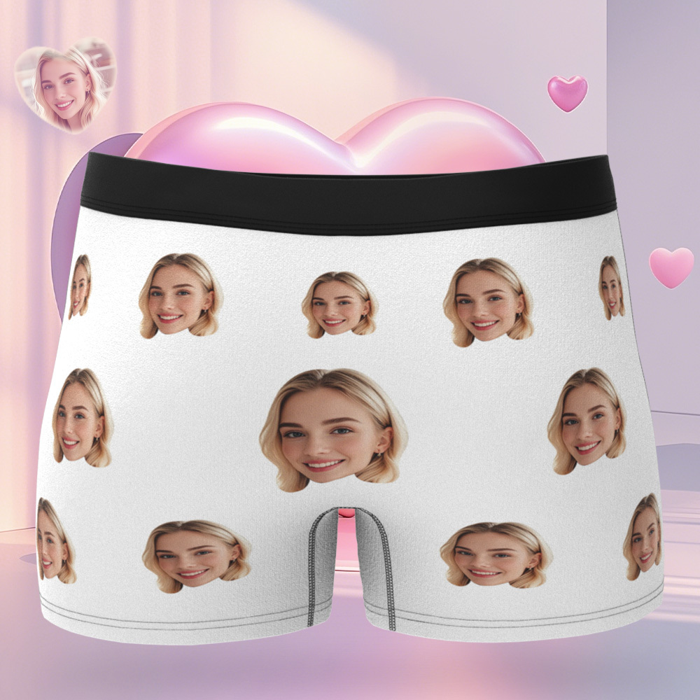 Custom Face Men's Boxer Teal Underwear Gifts for Husband I Love You Heart Men Face Boxer - MyFaceUnderwearAU
