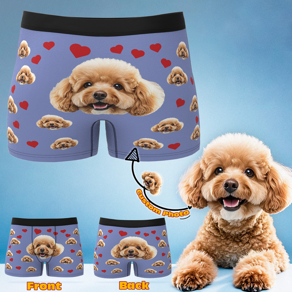 Custom Boxers with Pet Photo Men Underwear with Pet Face Personalized Blue Boxer Briefs with Tex Birthday Gift for Pet Dad Valentine's Day - MyFaceUnderwearAU