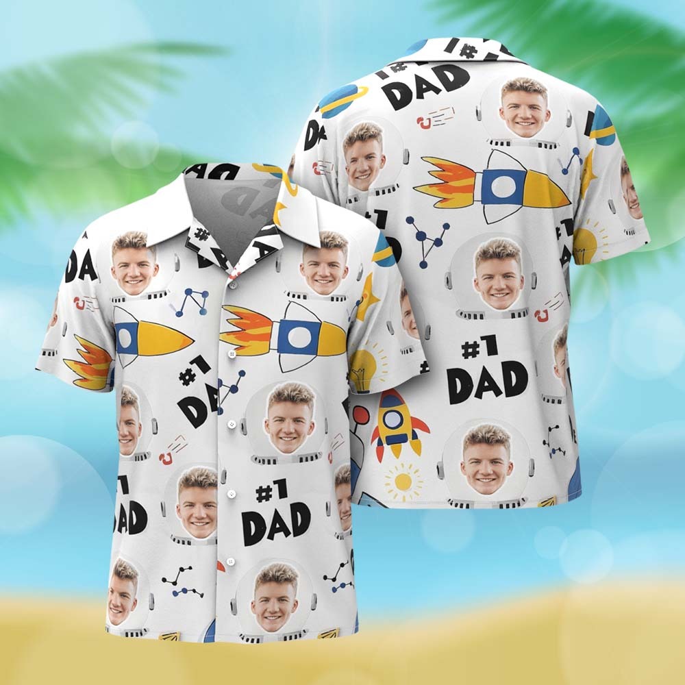 Personalized Fathers Day Hawaiian Shirt Custom Face Photo Shirt Dad Rocket Hawaiian Shirt Gift - MyFaceUnderwearAU