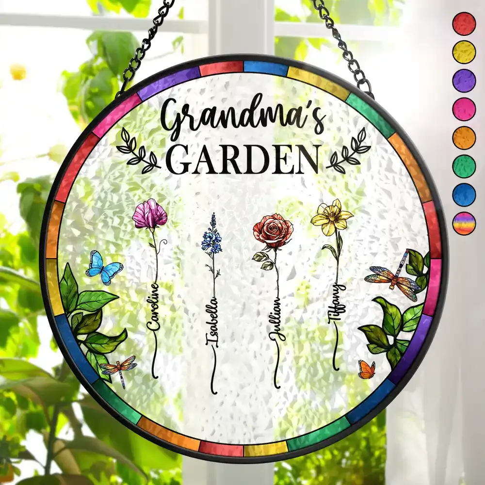 Birth Flower Grandma's Garden - Personalized Stained Glass Window Hanging Suncatcher - MyFaceUnderwearAU