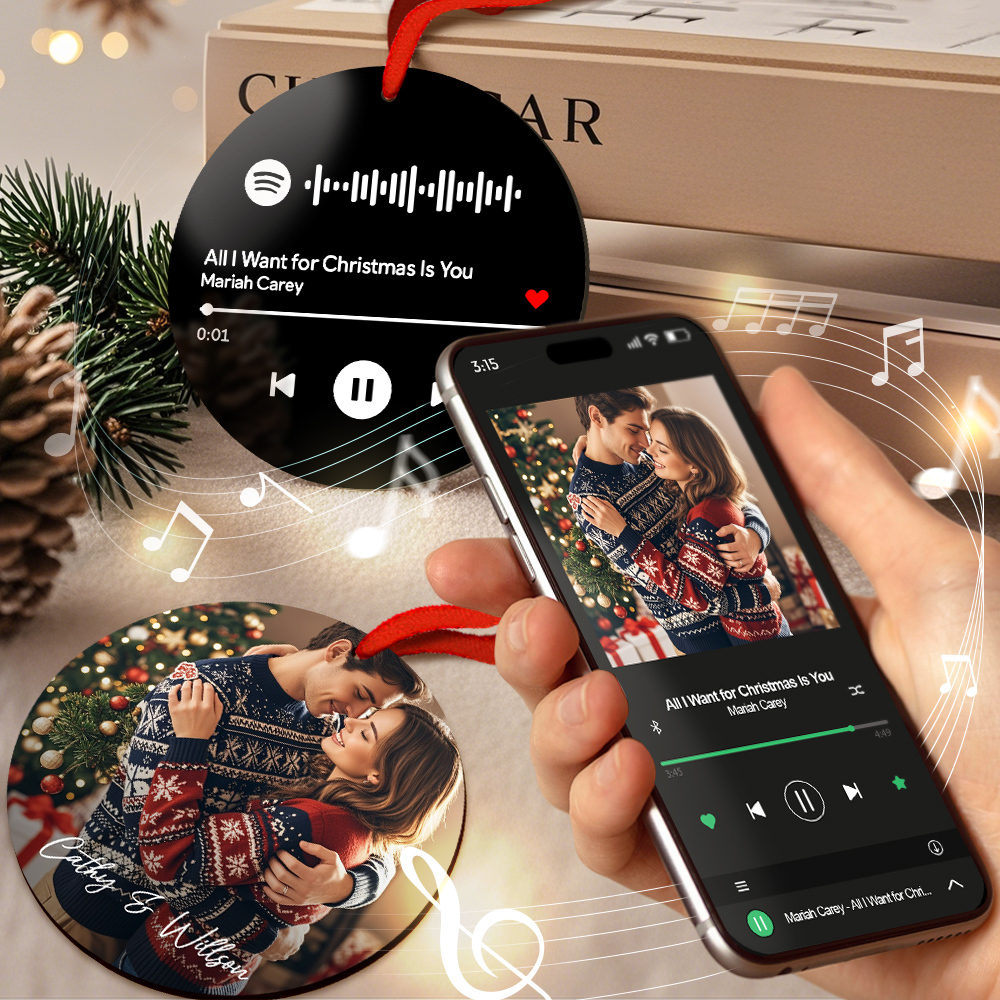Custom Scannable Spotify Code Green Ornaments Photo Hanging Ornament Engraved Custom Music Song Ornament Valentine Gift - MyFaceUnderwearAU