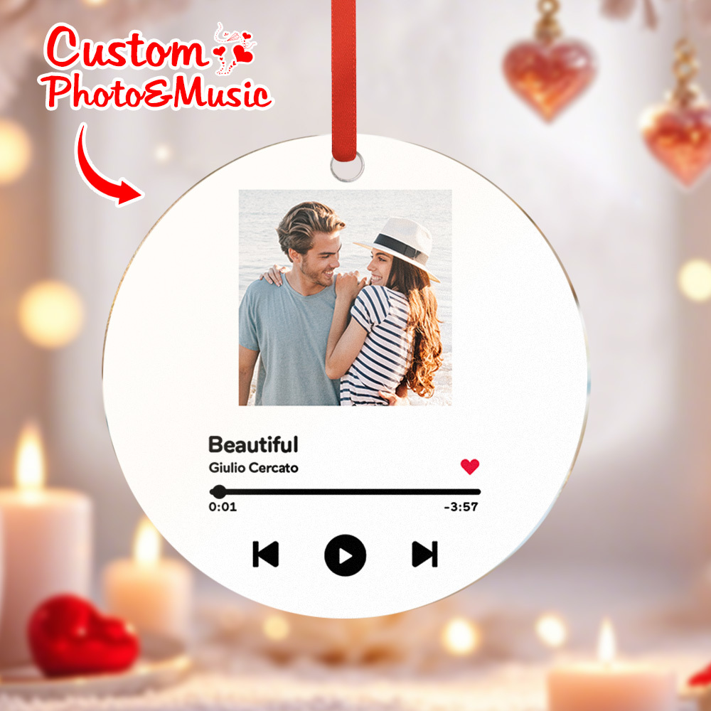 Personalized Music and Photo Ornaments Valentine's Day Gifts Idea For Couple - MyFaceUnderwearAU