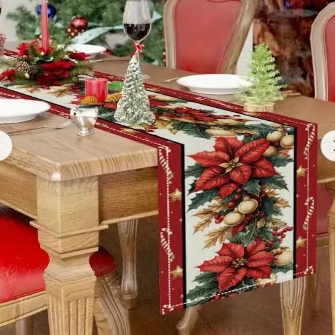 TABLE RUNNER-Christmas Table Runner Woven Polyester, Festive Holiday Dining Decor, Perfect for Season Celebrations, Two Sizes 72x13 or 13x90