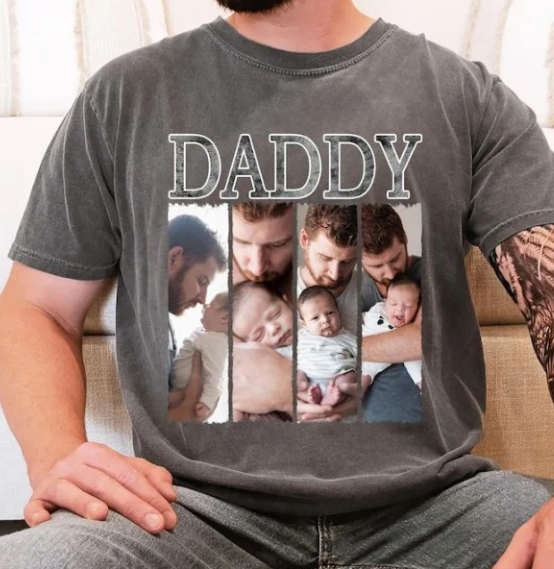 Custom Personalised Daddy Photo Vintage Wash T-shirt Father's Day Gift