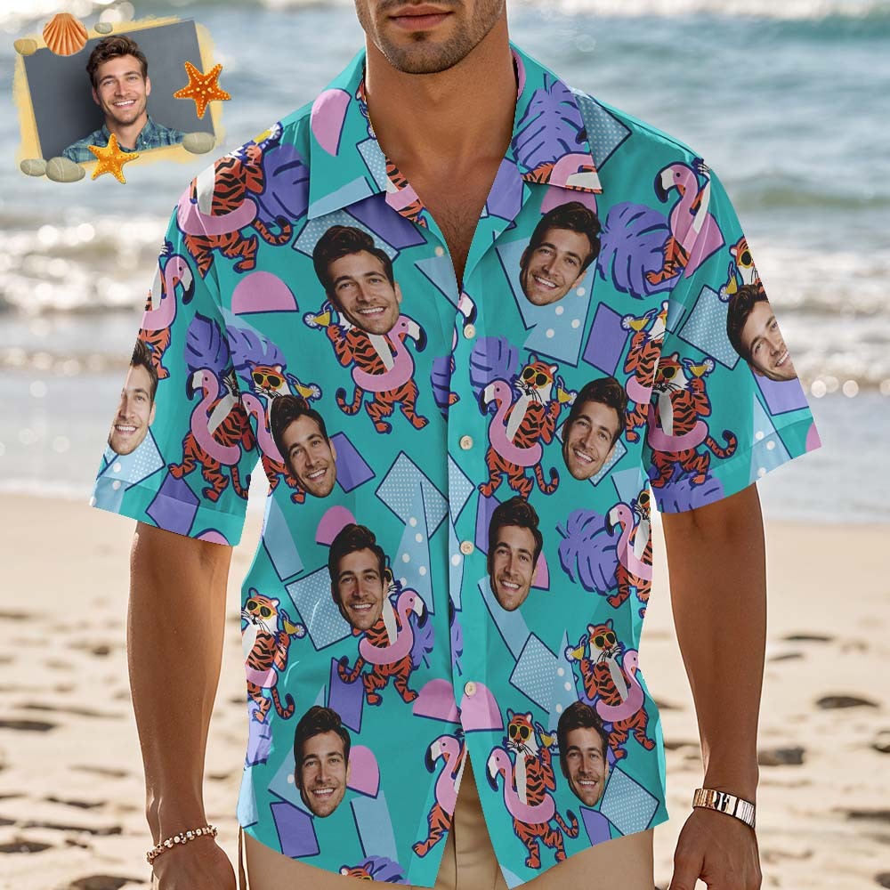 Custom Hawaiian Shirts Personalized Tropical Blue Cute Little Dinosaur Hawaiian Shirts Beach Vacation Gifts - MyFaceSocksAU