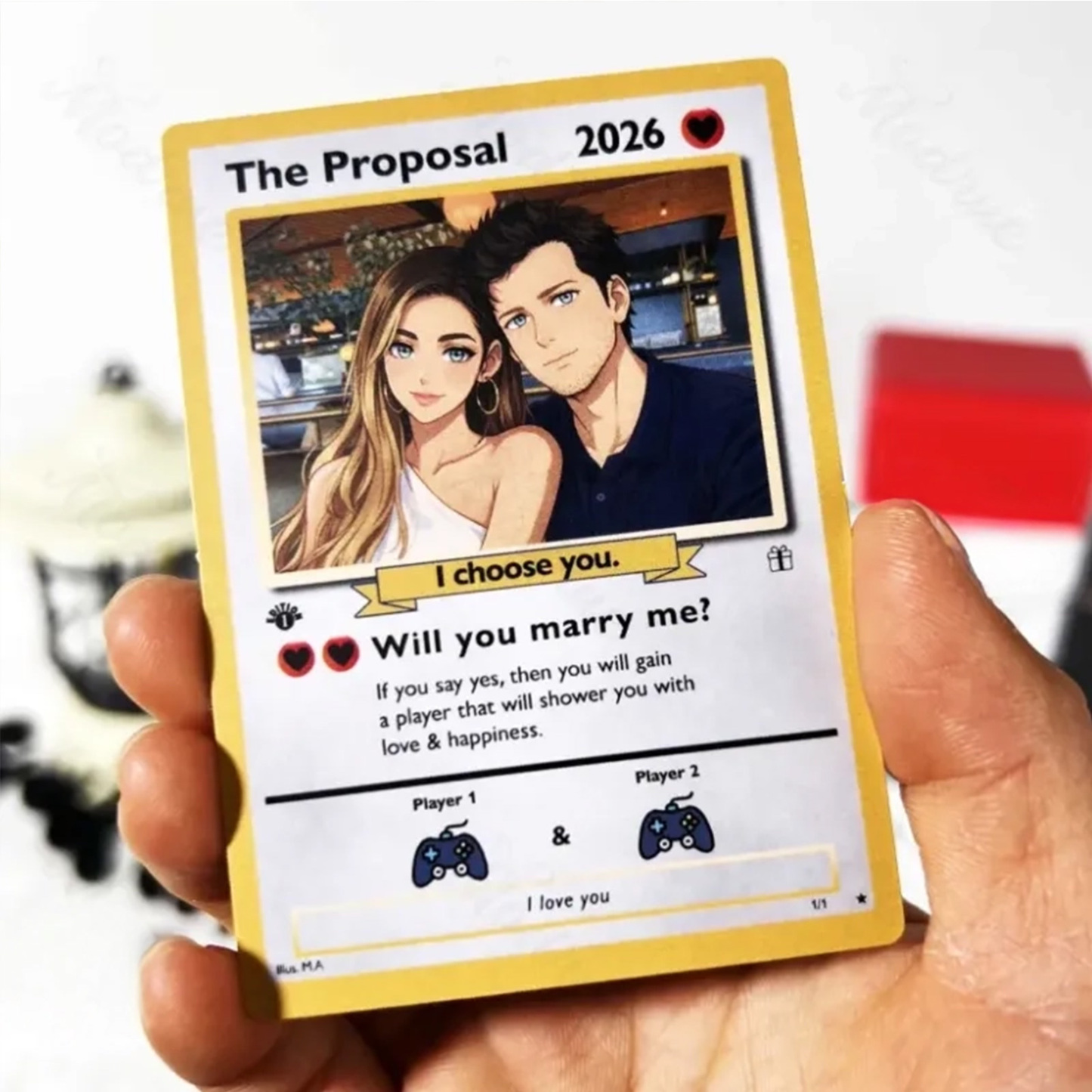 Personalized Valentine��s Day Power Couple Card, Custom Anniversary Card Couple Photo Anime Style, Best Valentine's Day Gift for Lover