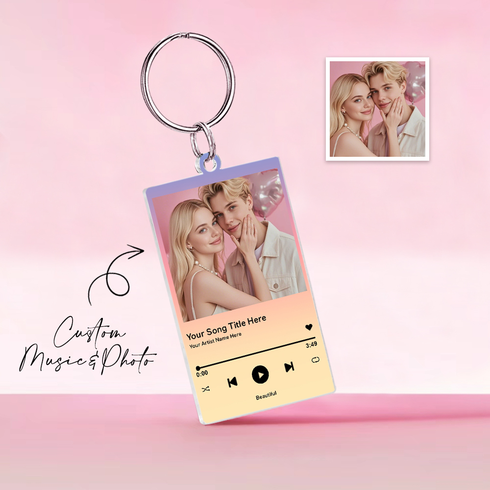 Custom Acrylic Music Keychain Gradient Blue Yellow Couple You & Me Photo and Text Acrylic Keychain Creative Gifts Valentine Gift Keychain - MyFaceUnderwearAU