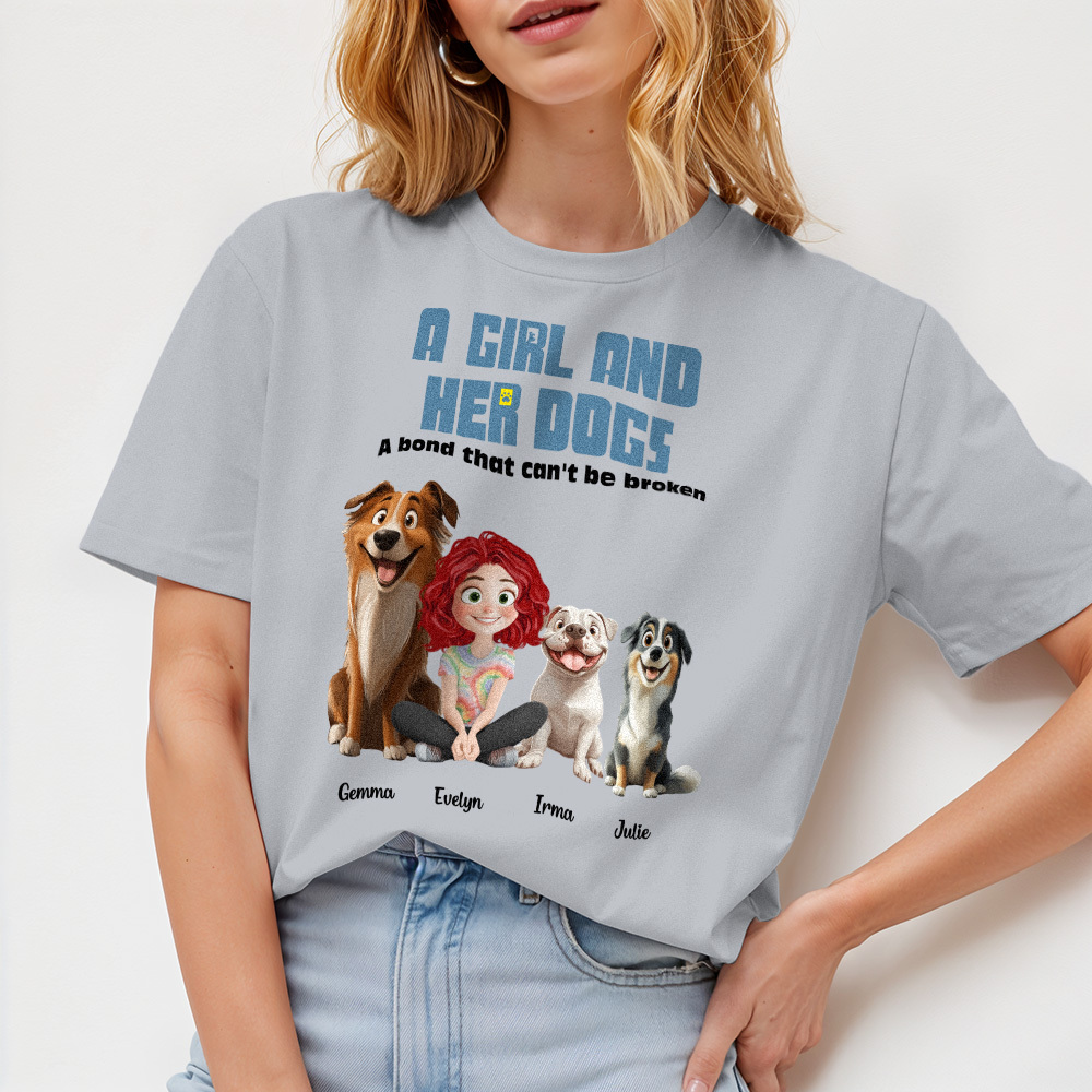 Personalized Cartoon T-shirt Unbreakable Bond With My Dogs Custom Name Shirt Pink Cartoon Shirt - MyFaceUnderwearAU