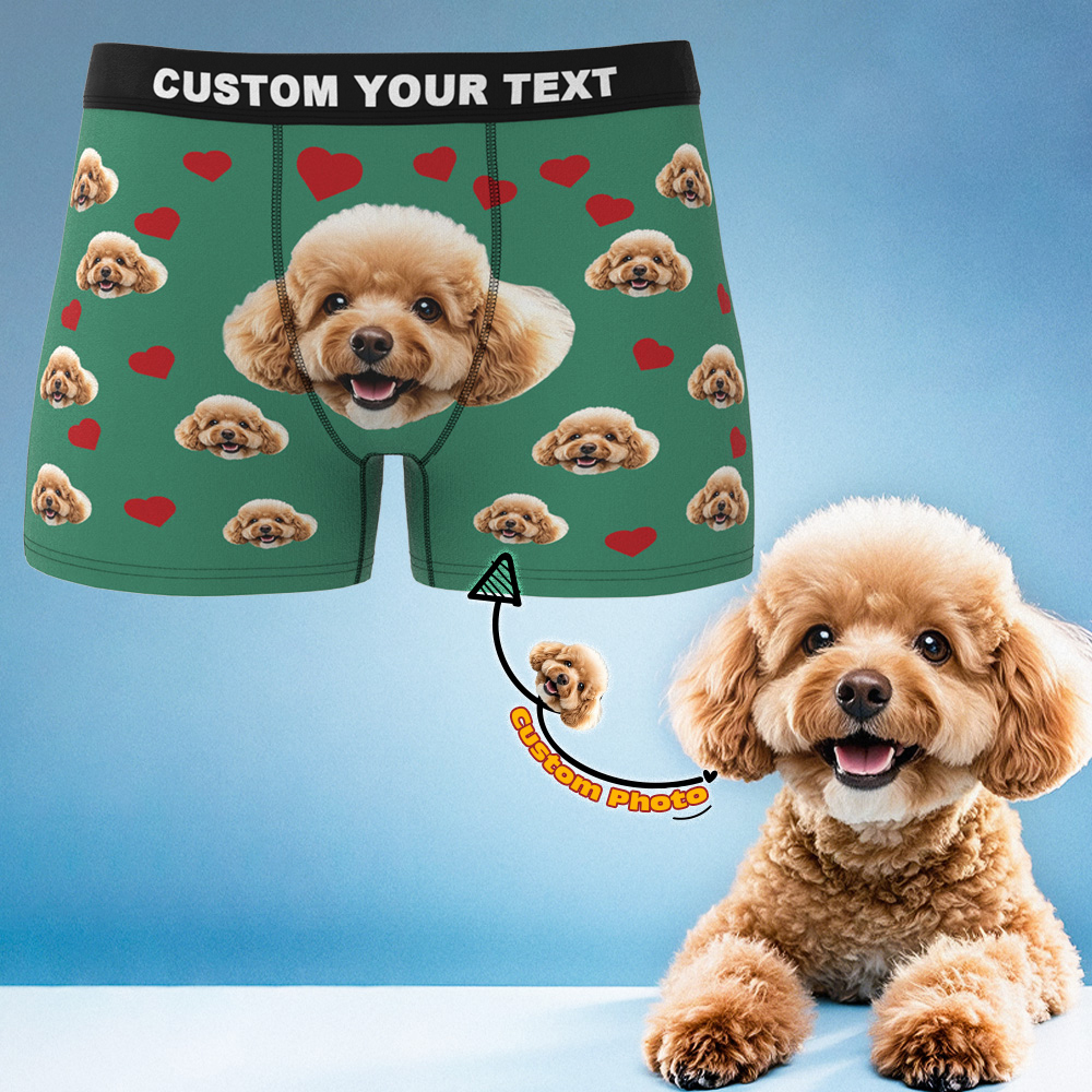 Custom Boxers with Pet Photo Men Underwear with Pet Face Personalized Boxer Briefs with Tex Birthday Gift for Pet Dad Valentine's Day - MyFaceUnderwearAU