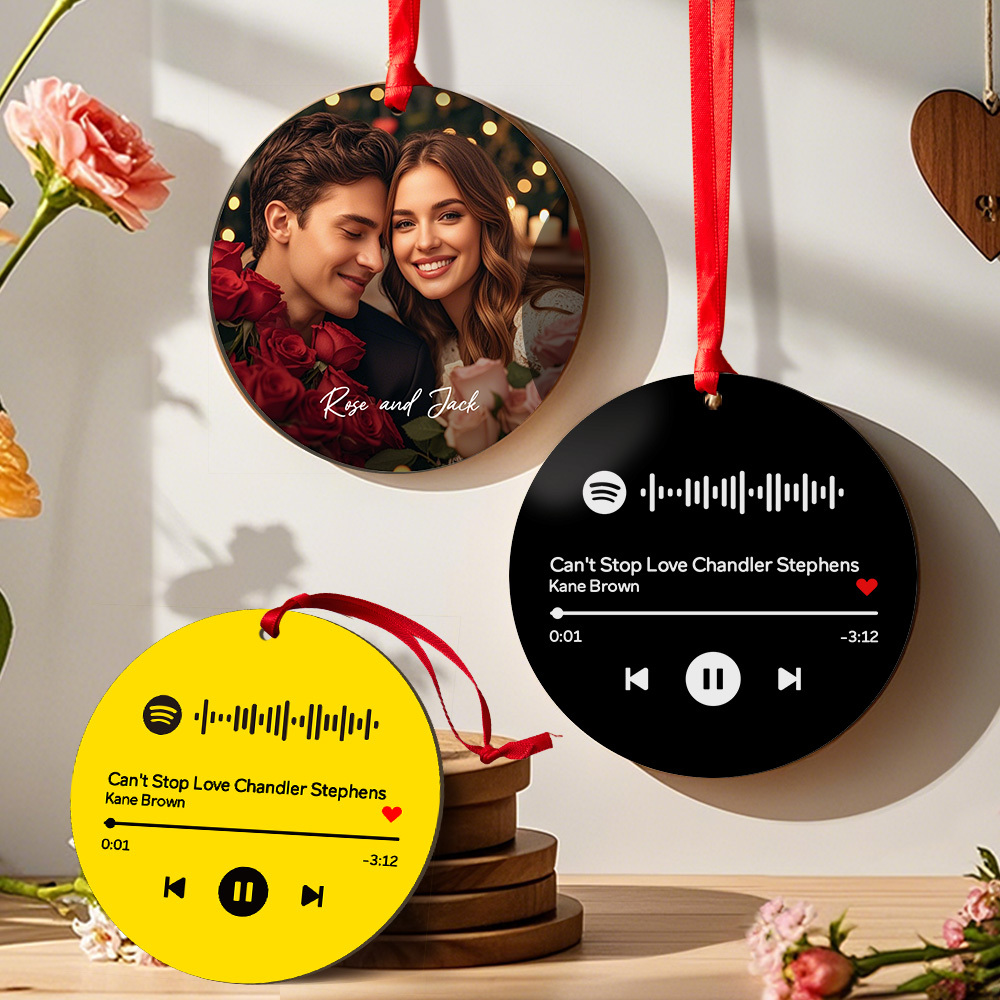 Custom Scannable Spotify Code Yellow Ornaments Photo Hanging Ornament Engraved Custom Music Song Ornament Valentine Gift - MyFaceUnderwearAU
