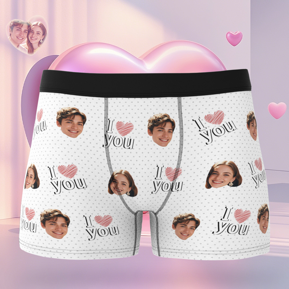 Custom Face Men's Boxer Teal Underwear Gifts for Husband I Love You Heart Men Face Boxer - MyFaceUnderwearAU