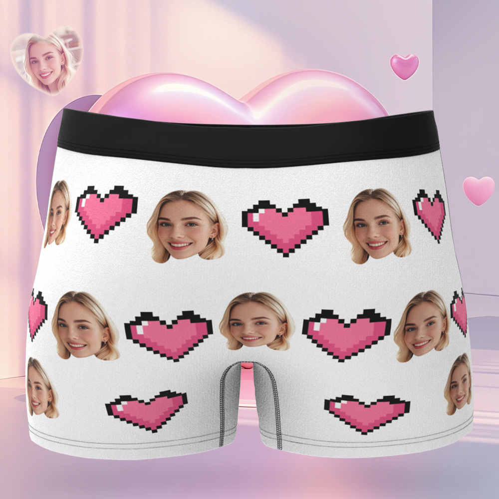 Custom Face Men's Boxer Teal Underwear Gifts for Husband I Love You Heart Men Face Boxer - MyFaceUnderwearAU