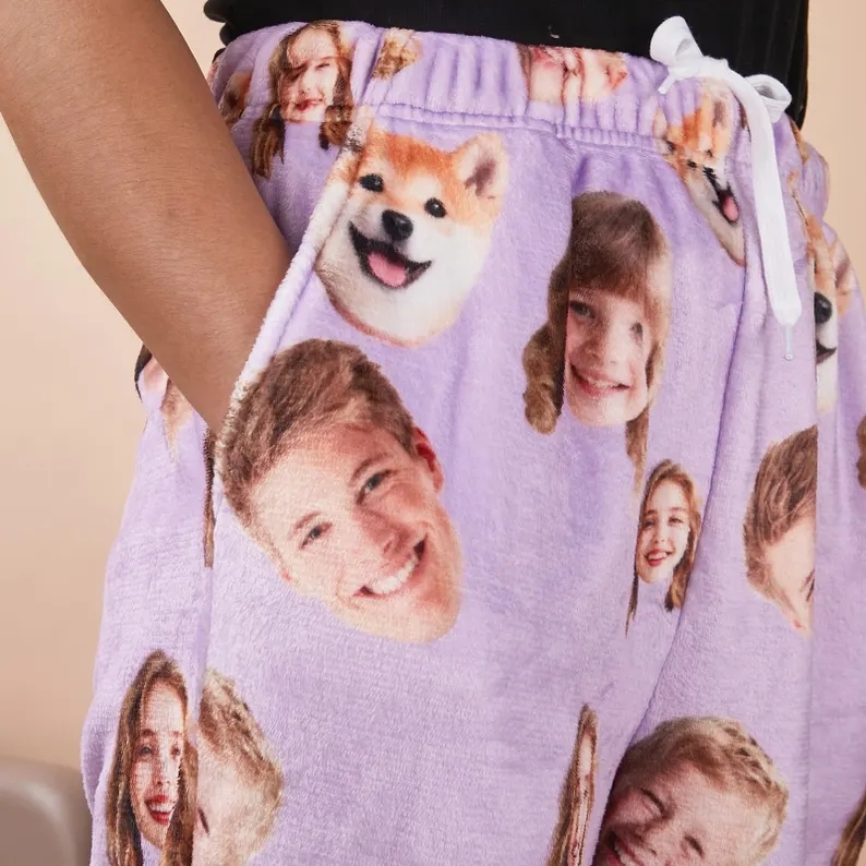 Personalized Photo Pajama Pants Coral Fleece Customized Face Pajama Pants For Couples