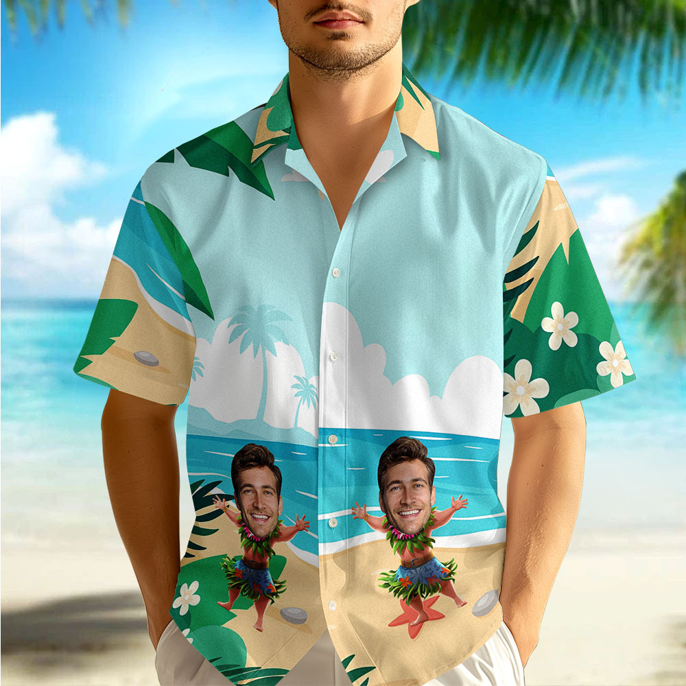 Custom Funny Face Hula Dancing Gift For Men Personalized Photo Hawaiian Shirts - MyFaceUnderwearAU