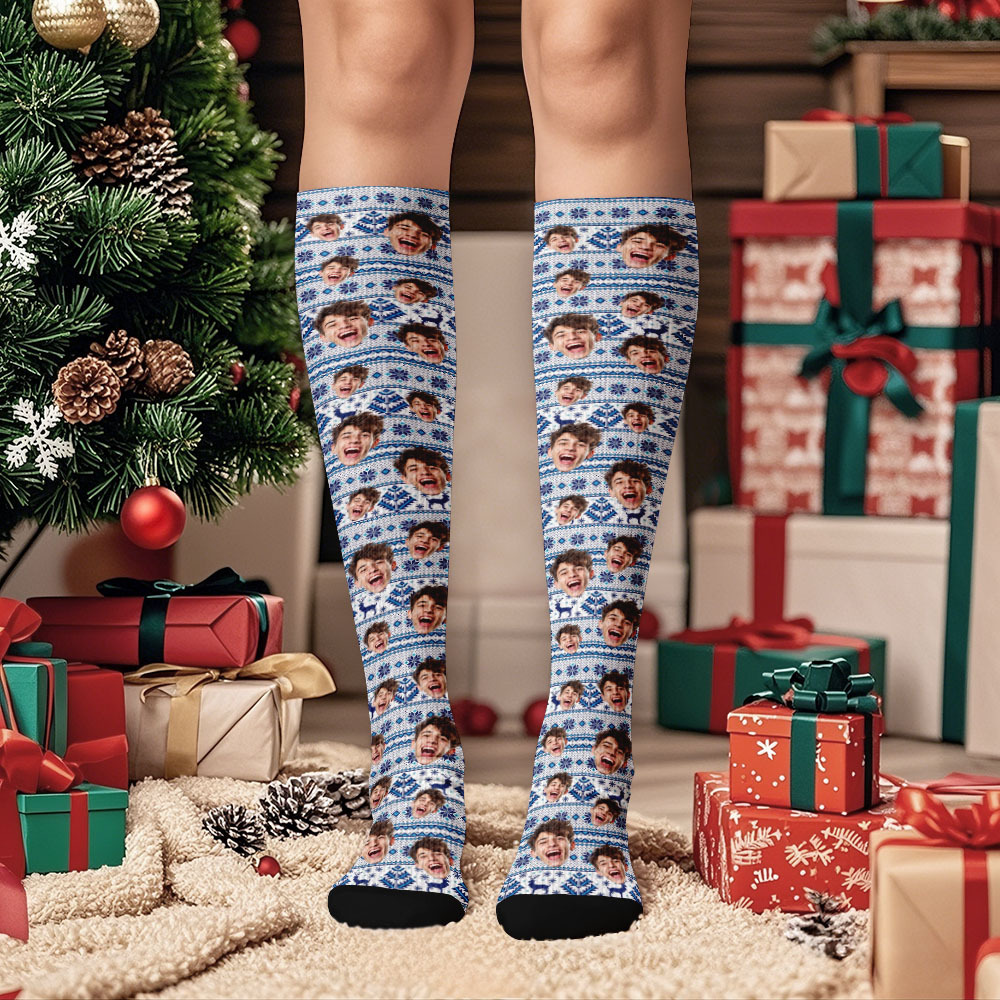 Christmas Gifts Custom Face Knee High Socks Personalized Xmas Socks Merry Christmas Heart - MyFaceUnderwearAU
