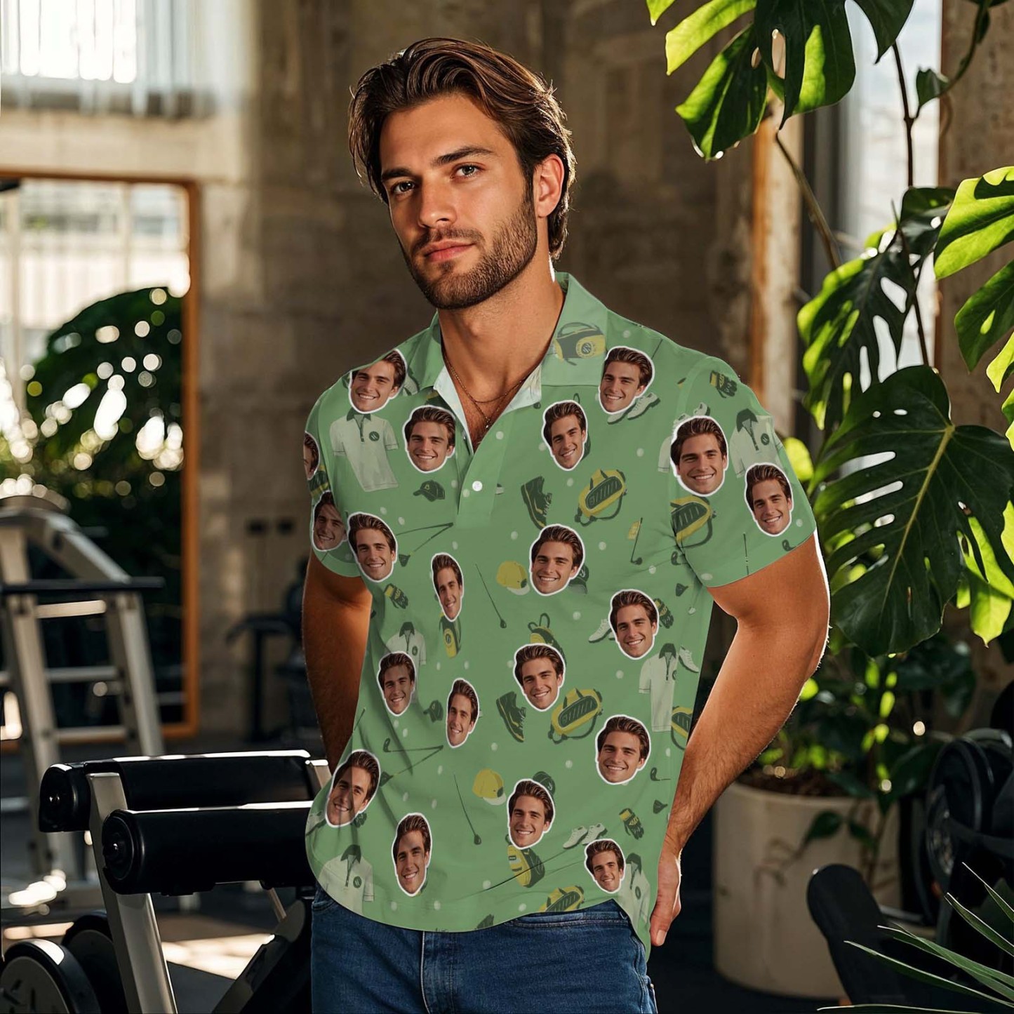 Custom Face Polo Shirt for Golfer Face on Shirt Gifts for Husband Personalized Golf Course Blue Short Sleeve Golf Shirt - MyFaceUnderwearAU