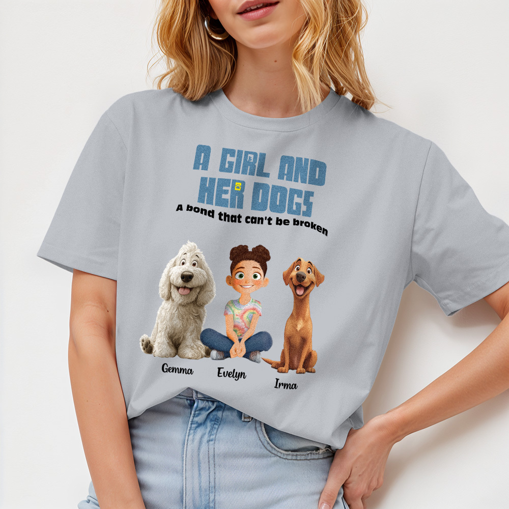 Personalized Cartoon T-shirt Unbreakable Bond With My Dogs Custom Name Shirt Pink Cartoon Shirt - MyFaceUnderwearAU