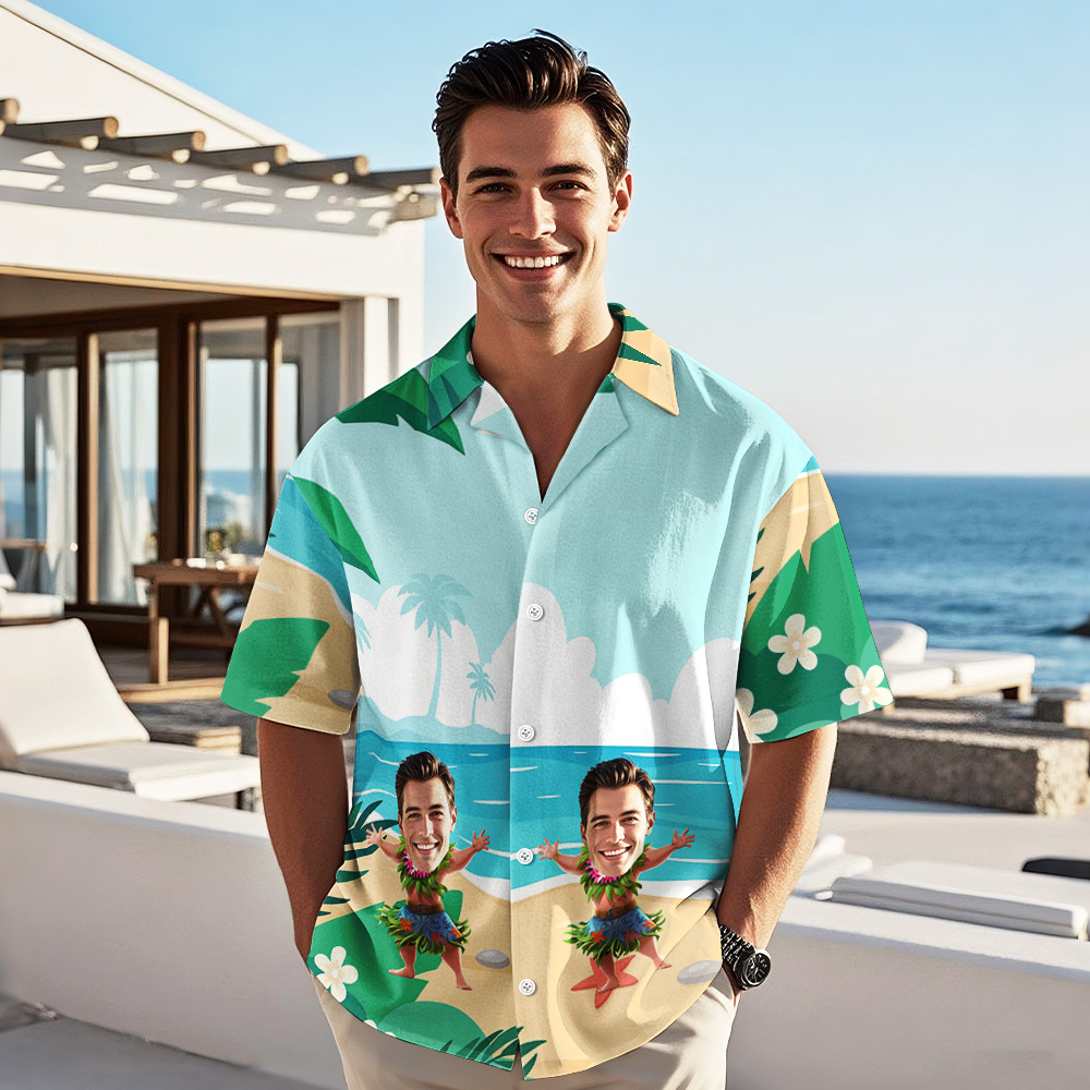 Custom Funny Face Hula Dancing Gift For Men Personalized Photo Hawaiian Shirts - MyFaceUnderwearAU