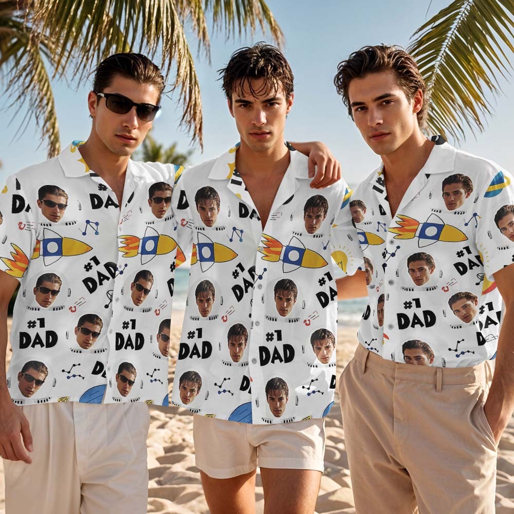Personalized Fathers Day Hawaiian Shirt Custom Face Photo Shirt Dad Rocket Hawaiian Shirt Gift - MyFaceUnderwearAU
