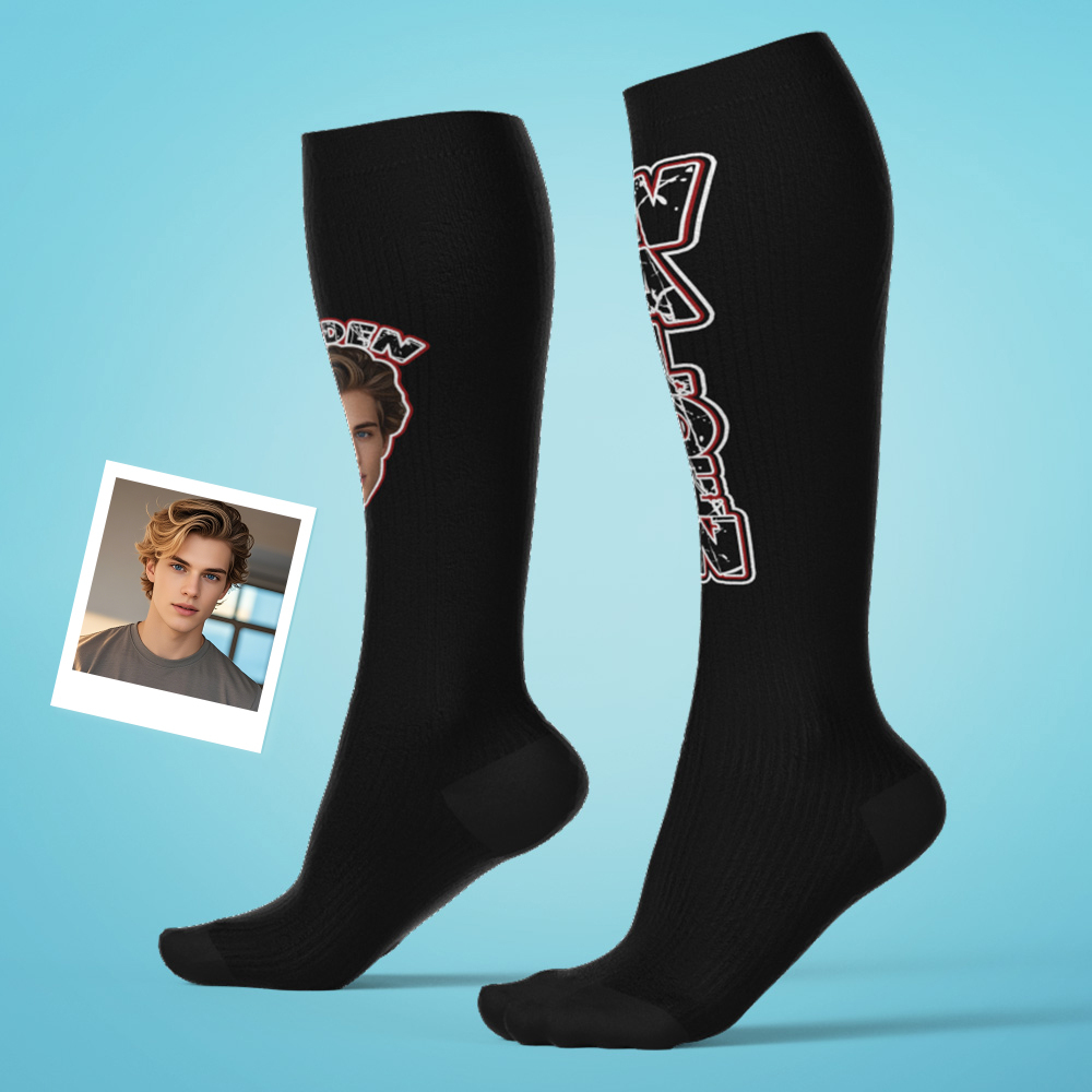 Custom Athletic Knee High Socks Red High Socks Personalized Compression Socks Face and Text Knee High Socks - MyFaceUnderwearAU