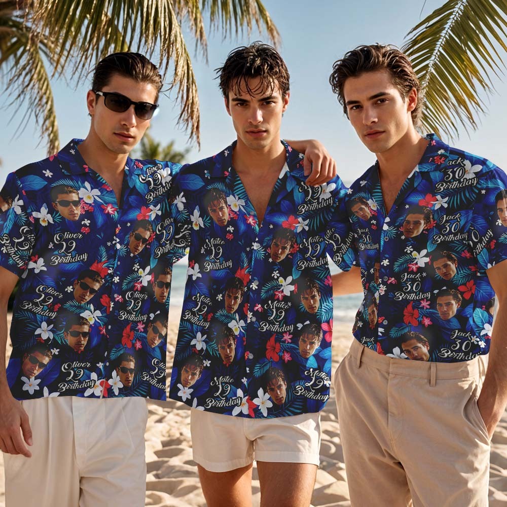 Custom Best World Dad Face Hawaiian Shirt Blue and Flower Tropical Hawaiian Shirt Fathers Day Gift - MyFaceUnderwearAU