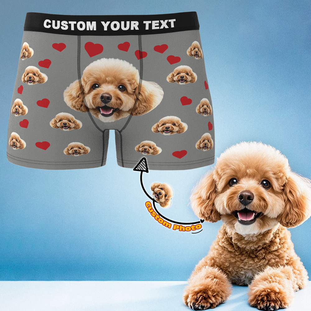 Custom Boxers with Pet Photo Men Underwear with Pet Face Personalized Blue Boxer Briefs with Tex Birthday Gift for Pet Dad Valentine's Day - MyFaceUnderwearAU