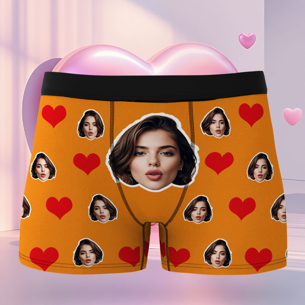 Custom Men's Face Boxer Red Heart Boxers Face Boxer Briefs Personalized Face Boxer Briefs Valentine's Day Underwear Gift - MyFaceUnderwearAU