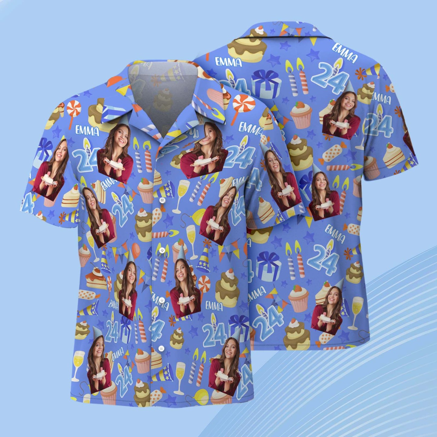 Custom Face Hawaiian Shirt Personalized Birthday Cake Name and Age Face Men Hawaiian Shirt Birthday Party Gift - MyFaceUnderwearAU