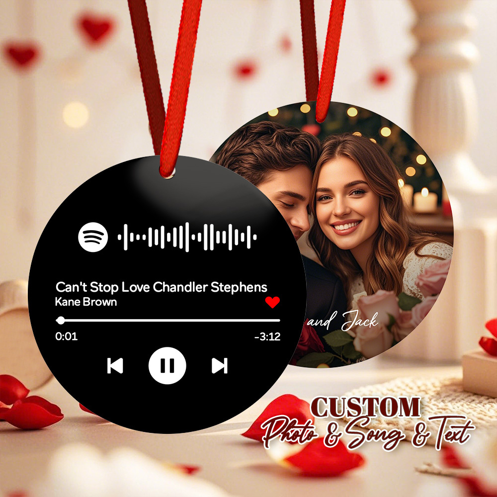 Custom Scannable Spotify Code Yellow Ornaments Photo Hanging Ornament Engraved Custom Music Song Ornament Valentine Gift - MyFaceUnderwearAU