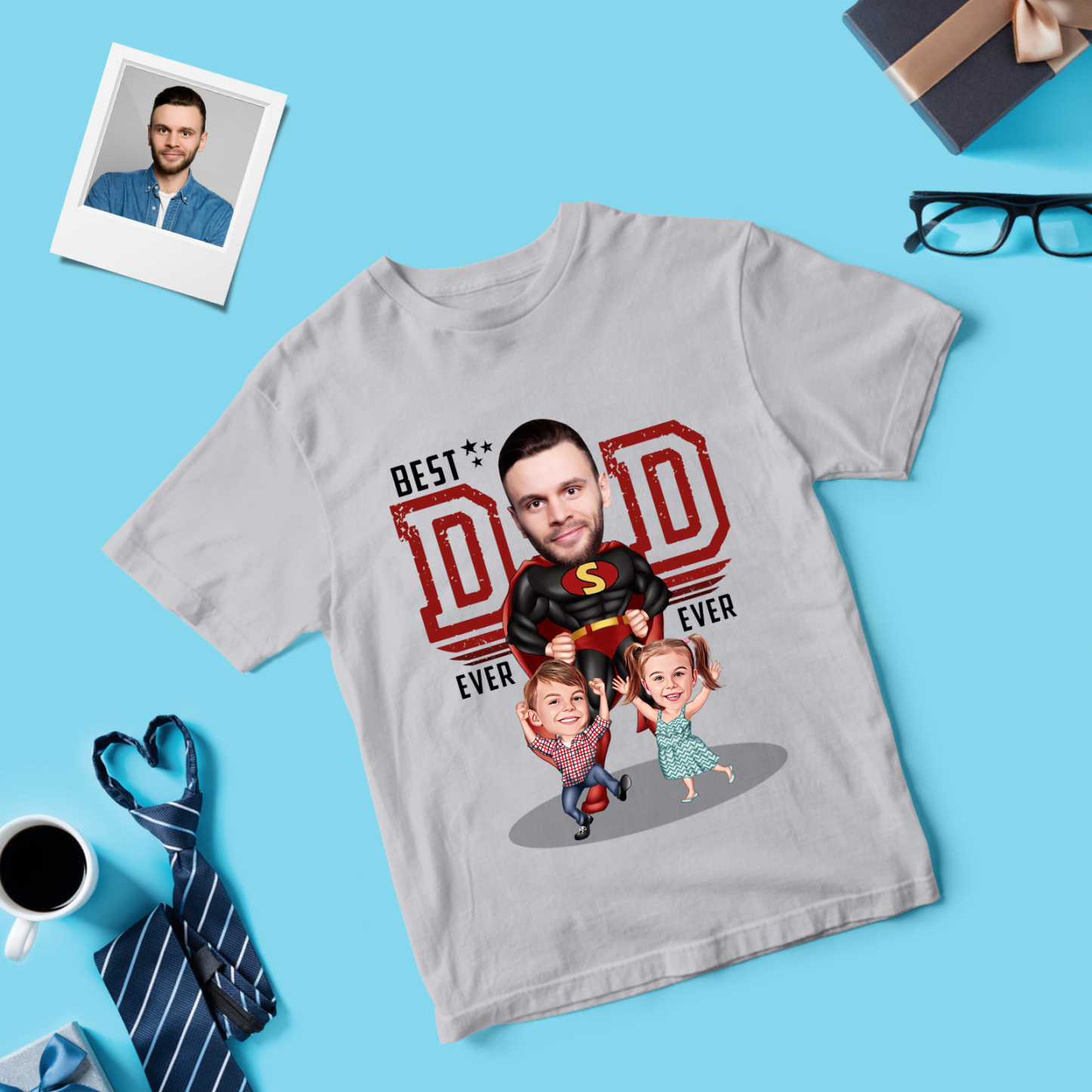 Personalized Father Shirt Photo T-Shirt Custom Father's Day Big And Small Head Funny T-Shirt - MyFaceUnderwearAU