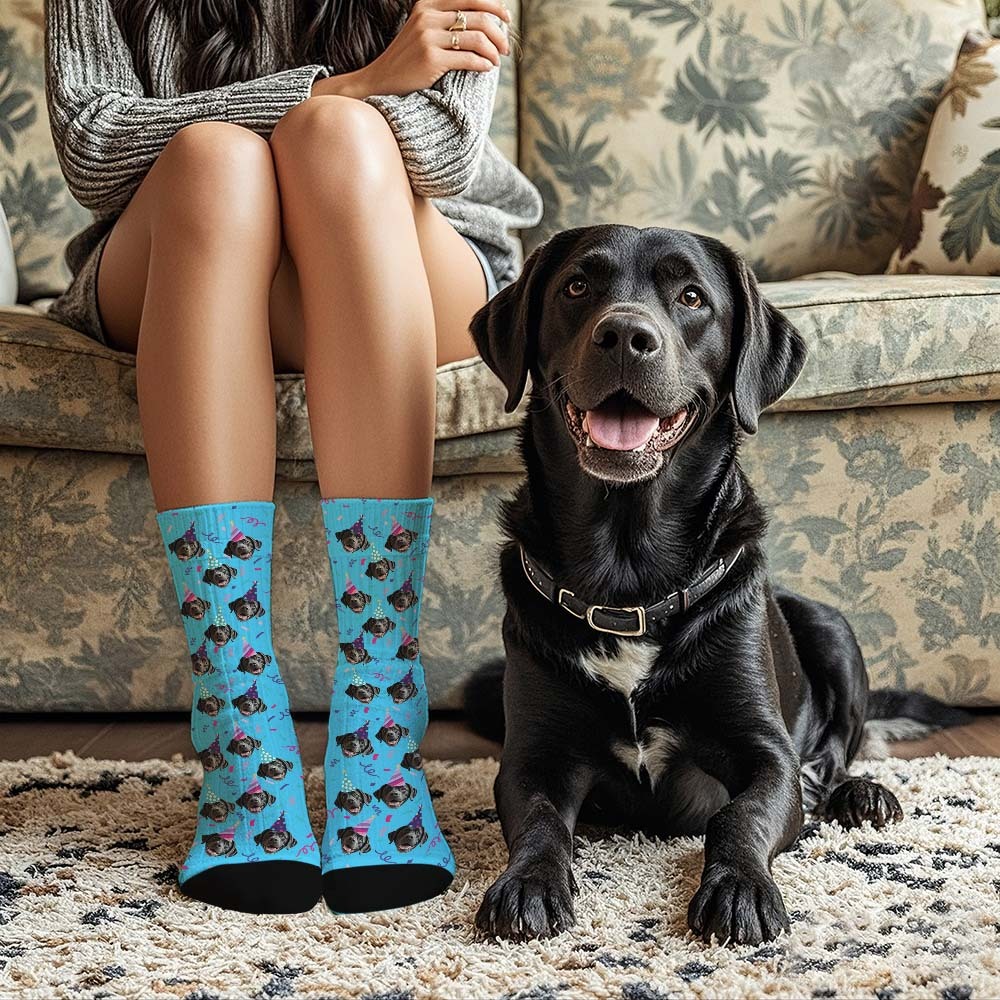 Personalized Full Face Photo Printed Socks Happy Birthday Hat Socks Personalized Custom Designs Best Gift Idea - MyFaceUnderwearAU