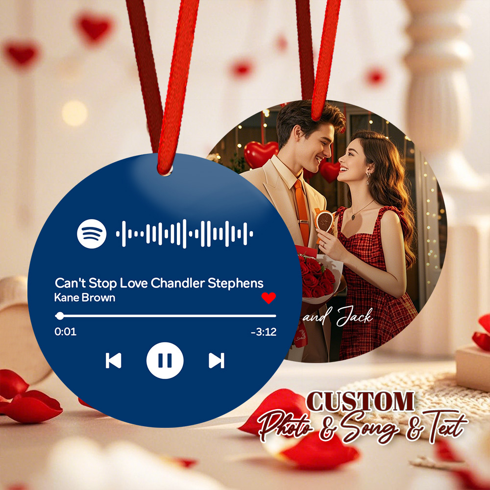 Custom Scannable Spotify Code Yellow Ornaments Photo Hanging Ornament Engraved Custom Music Song Ornament Valentine Gift - MyFaceUnderwearAU
