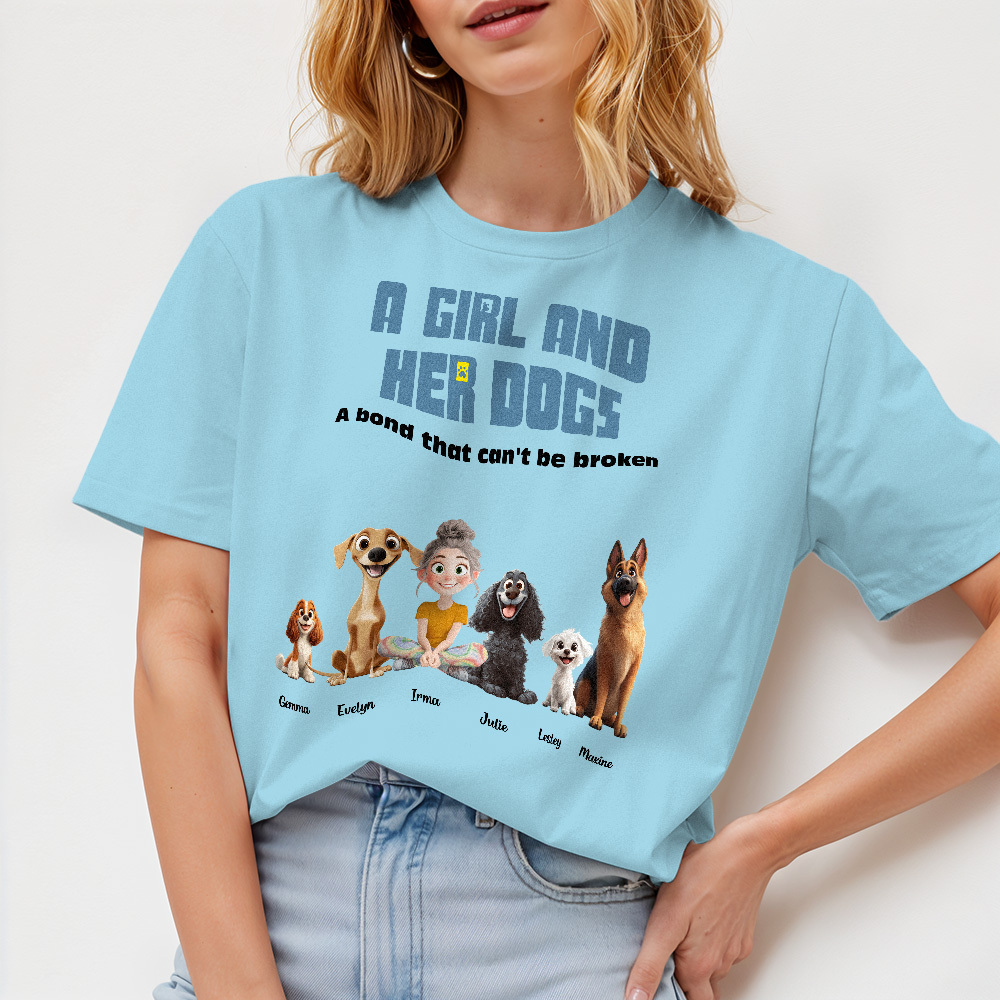 Personalized Cartoon T-shirt Unbreakable Bond With My Dogs Custom Name Shirt Pink Cartoon Shirt - MyFaceUnderwearAU