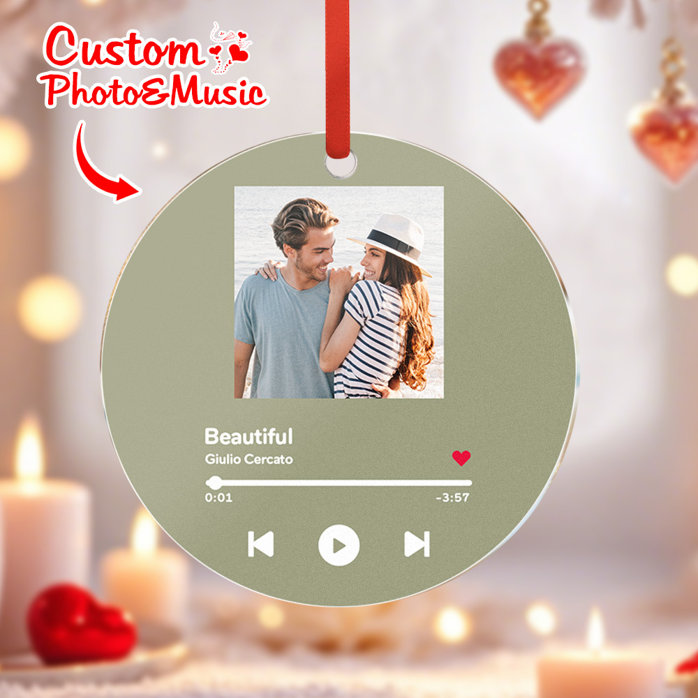 Personalized Music and Photo Ornaments Valentine's Day Gifts Idea For Couple - MyFaceUnderwearAU
