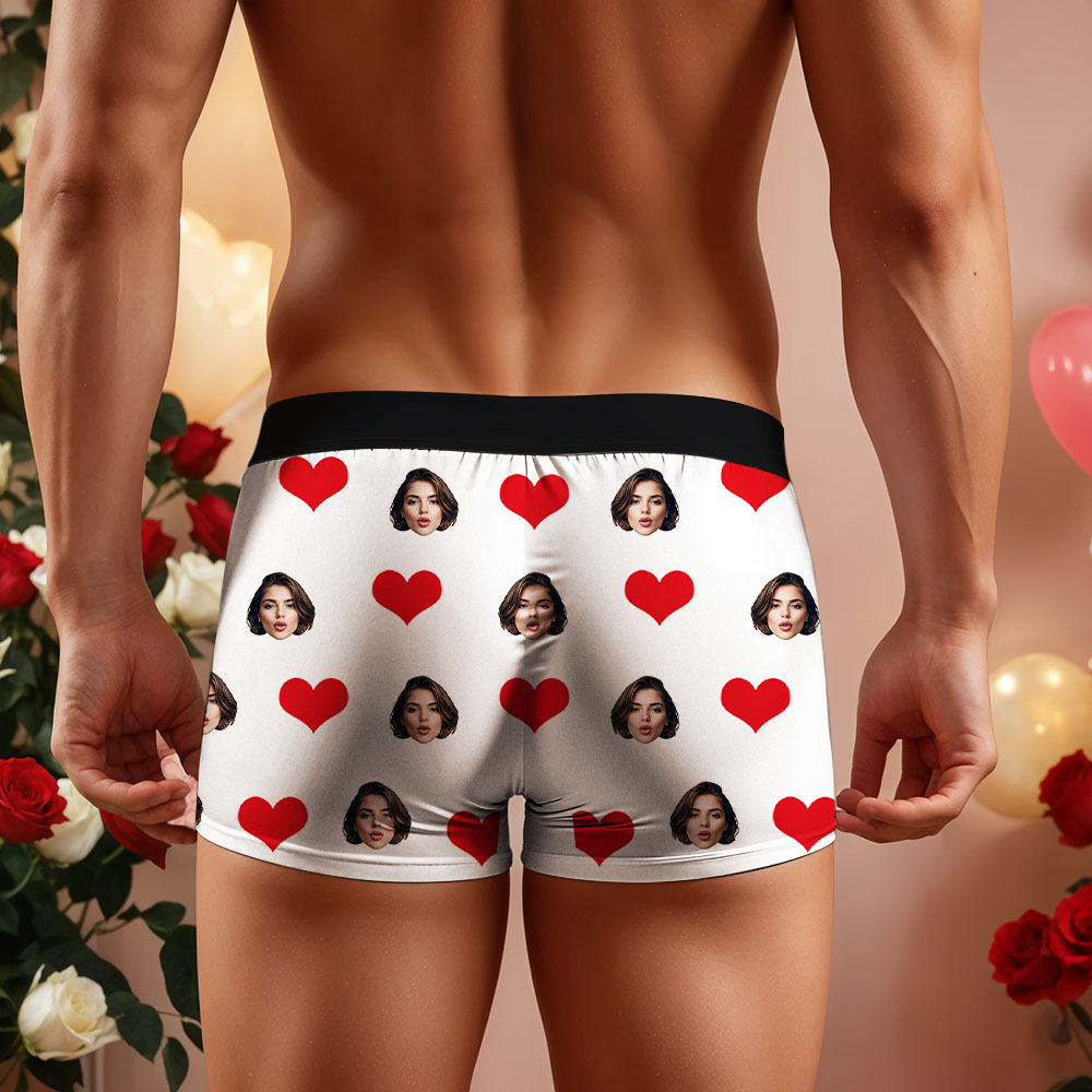 Custom Men's Face Boxer Red Heart Boxers Face Boxer Briefs Personalized Face Boxer Briefs Valentine's Day Underwear Gift - MyFaceUnderwearAU