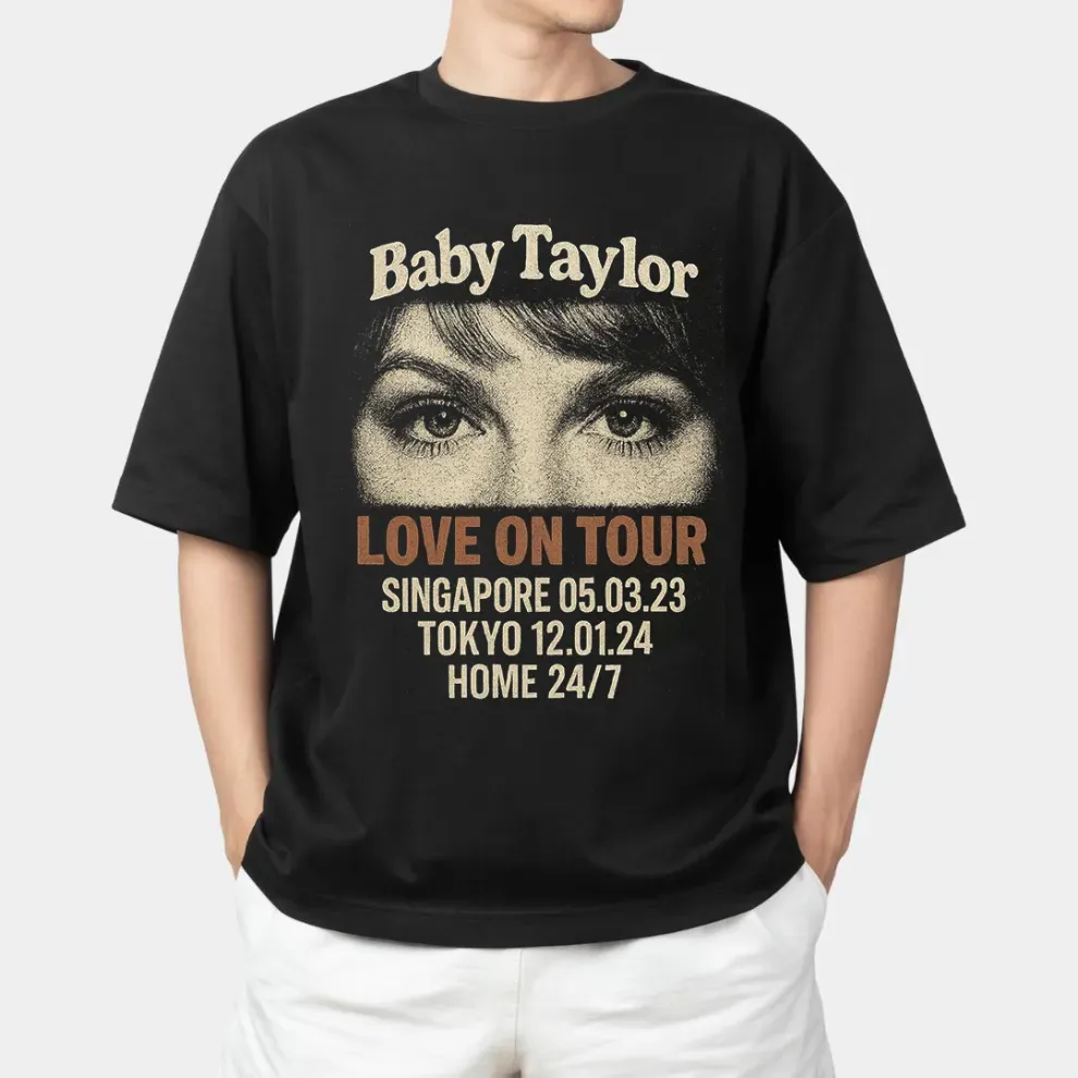 Custom Photo Girlfriend Eyes Love on Tour Shirt With Text - MyFaceUnderwearAU