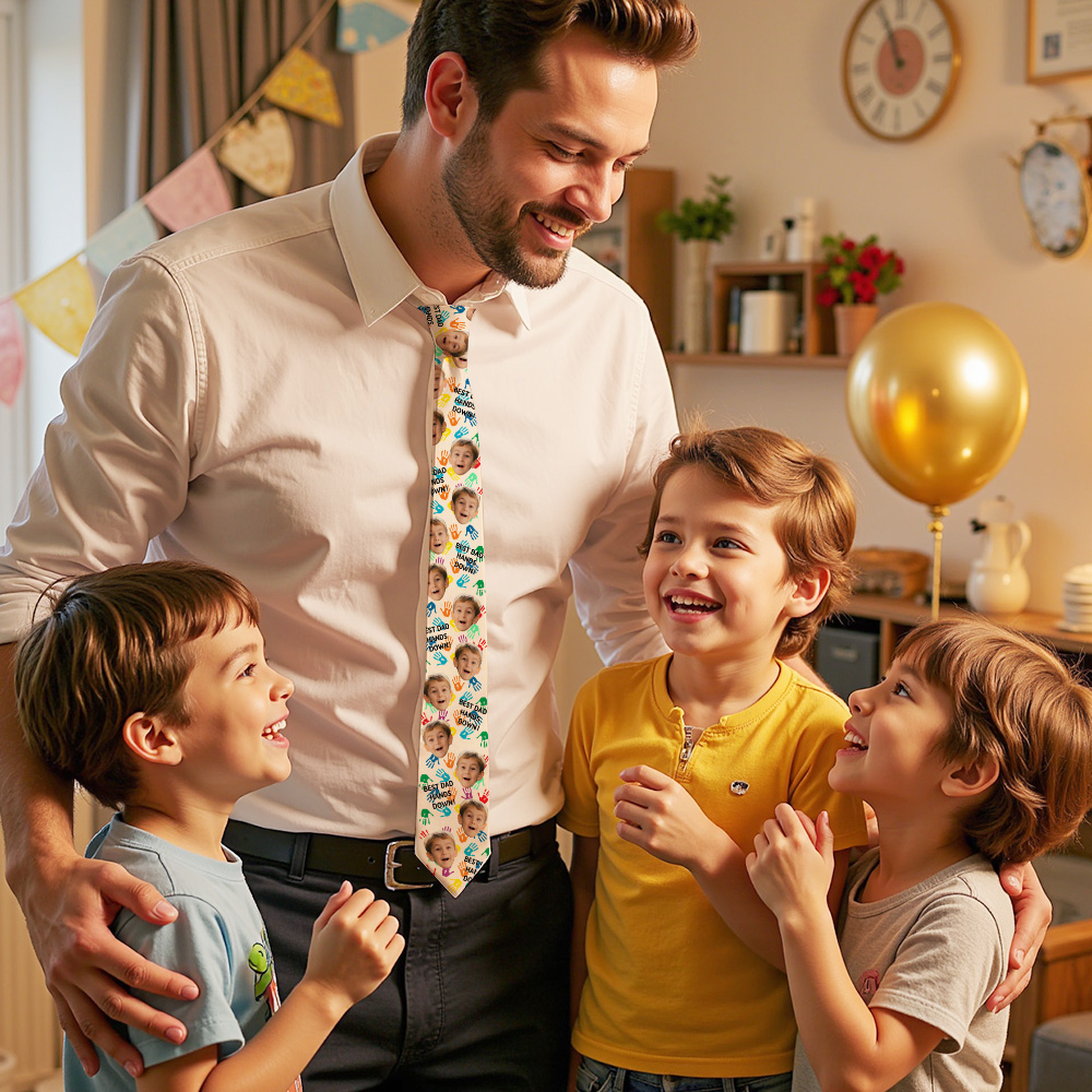 Custom Face Mash on Tie Best Dad HandsDown Tie for Dad Father's Day Birthday Gift - MyFaceUnderwearAU