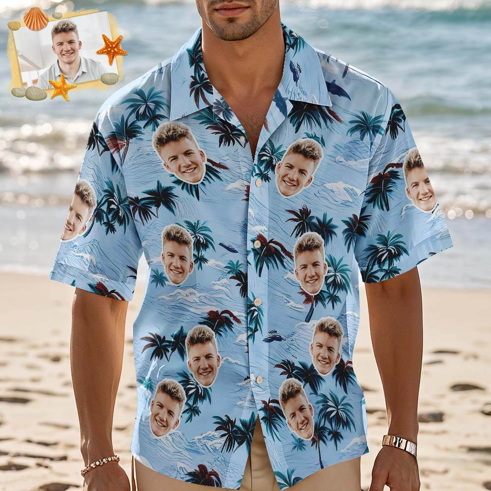 Personalized Green FLowers Face Hawaiian Shirt Custom Face Photo Shirt for Men Fun Summer Vacation Gift - MyFaceUnderwearAU