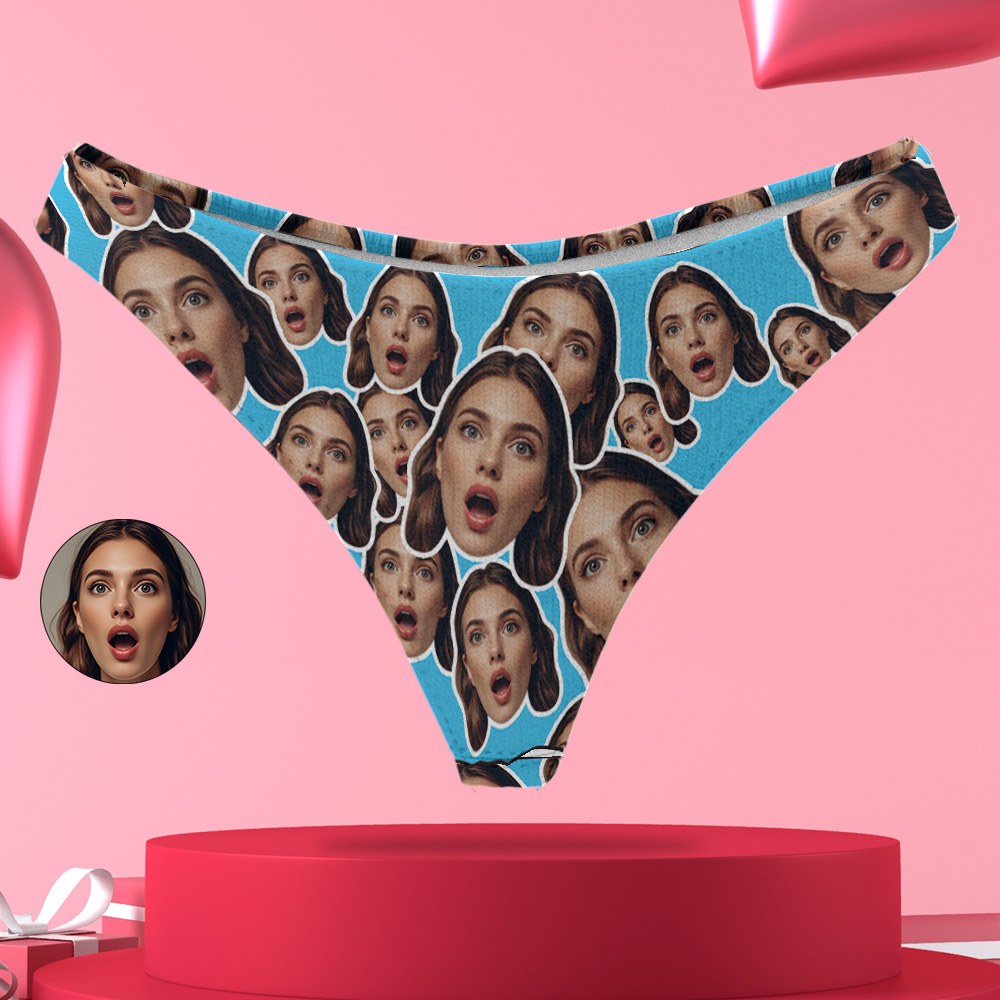 Personalize Blue Face Thong Mash Photo Panties Funny Underwear Briefs Valentine Gift For Her - MyFaceUnderwearAU