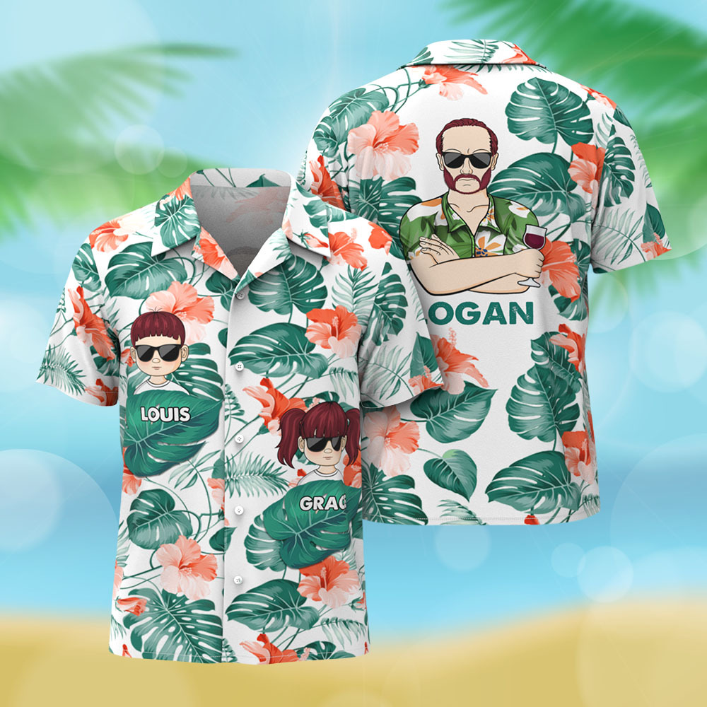 Personalized Cartoon Hawaiian Shirt Best Dad Papa Ever Birthday Loving Gift For Father Grandpa Grandfather Custom Name Hawaiian Shirt - MyFaceUnderwearAU